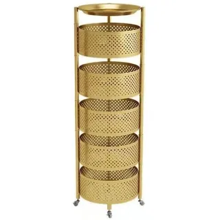 Küchenwagen Servierwagen Rollwagen Runder Rotierender Rollwagen Mit Rädern, Metallwagen, Küchenlagerregal, Rollwagen Für Gemüse Und Obst Regalwagen Aufbewahrungswagen Küchenrollwagen ( Color : Gold ,