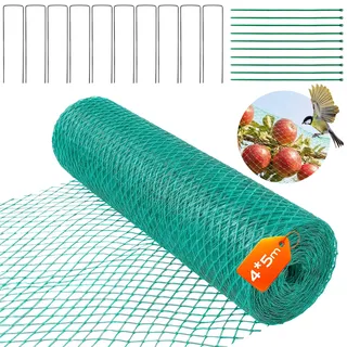 4x5m Vogelnetz Vogelschutznetz Engmaschig (15x15mm), Robust, witterungs UV-beständig mit 10 Bodenanker und Kabelbinder, für Kirschbaum Netz Teichnetz Obstbaumnetz Taubennetz Gartennetz Balkon Netz
