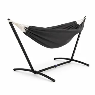 Lacestone Hängematte mit Gestell Hängeliege Relaxliege Outdoor Indoor 180x140 bis 120Kg (Anthrazit)