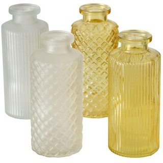 Blumenvase im 4er Set aus Glas in Flaschenform mit Relief Veredelung Dekovase Blumenvase für Ihren Wohnraum - Gelb