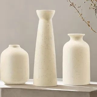 TINCTOTNIC Keramikvase 3er Set, Kleine Boho Blumenvasen für Wohnzimmer Schreibtisch Regal Dekor (Beige), sthree3