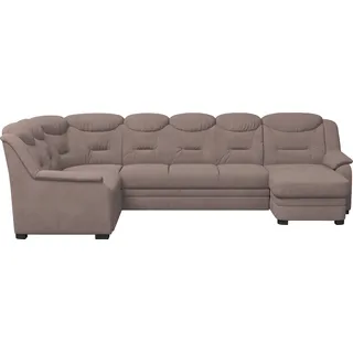 Wohnlandschaft COTTA "Marcus U-Form" Sofas Gr. B/H/T: 330 cm x 99 cm x 211 cm, Microfaser bedruckt, Recamiere rechts-langer Schenkel links-Bettfunktion rechts, Mit Bettfunktion-mit Schubkasten, braun (mud) Wohnlandschaften Bequeme Wohnlandschaft in klassischem Design mit hoher Rückenlehne