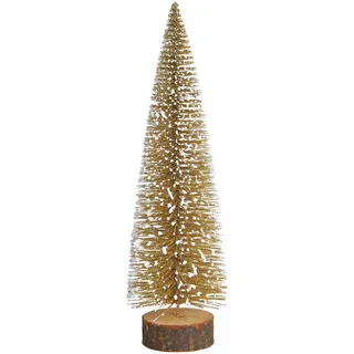Weihnachtsbaum Mini künstlich Gold 25cm auf Baumstamm mit Glitter aus Kunststoff