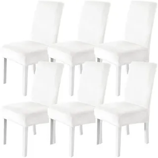 LuxusKollektion Stuhlhusse Stuhlhussen Samt Stuhlüberzieher Schwingstuhl Hochlehner Weiß 6er Set