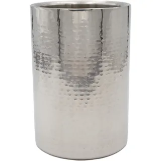 mucHome Flaschenkühler aus Edelstahl, gehämmerte Optik, doppelwandig, Höhe 17 cm, Ø 12 cm, Weinkühler, Getränkekühler für Wein, Sekt, Champagner und Wasser Flaschen