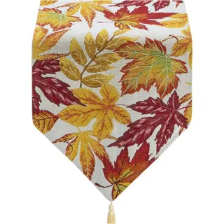 ZHDOKA Thanksgiving-Tischläufer mit Ahornblättern, Herbst-Ernte-Feiertags-Tischläufer, Herbstlicher, Saisonaler, Bunter Tischläufer, Gelbe Blätter, Heim-, Küchen- und Esszimmerdekoration, 33(A)