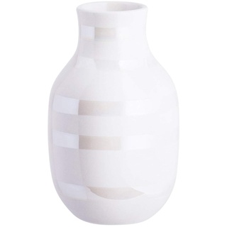 Kähler Omaggio Vase aus Porzellan mit Streifen, Moderne Vase, rund, bauchige, skandinavisches Design Vase für Blumen, Perlmutt, 12.5cm