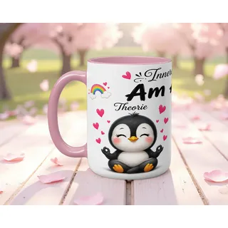Keramiktasse 330ml Cup Mug lustige Yoga Tasse Pinguin tier tassenbild freund präsent Geschenk für Büro Arbeit Kollegin Freundin Geburtstag funny witzig liebe kollege freundin tier (03 rosa)