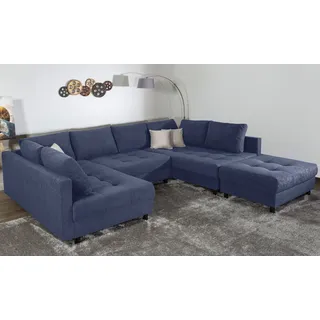 Collection AB Wohnlandschaft COLLECTION AB "Toni U-Form, B: 298 cm", blau (blau, marine), B:298cm H:44cm T:184cm, 100%Polyester, Sofas, Wohnlandschaft, Set: Sofa & Hocker, 3 Zierkissen, Federkern, Topseller