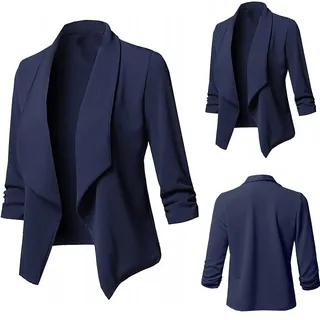 KDEIHT Blazer Damen Sommer Kurzblazer Casual Business Jacke Arbeit Büro Strickjacke Einfarbig Revers Mantel Anzüge Slim Leicht Coat Langarm Elegant Bequem Sommermantel Vintage Lässiges Kleidung - L