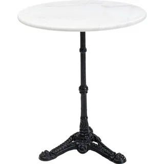 Kare Design Bistrotisch Kaffeehaus, Weiß, 60cm Durchmesser, Runder Indoor und Outdoor Tisch, Kleiner Esstisch für Balkon, Garten, Terrasse, Gartentisch im Vintage-Stil, Marmor, Schwarzer Stahlfuß