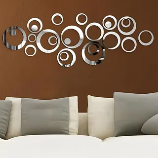 Wandkunst Selbstklebend, 24 Stück Spiegel Wandaufkleber, Kristallkreis 3D Acryl Spiegel Wandaufkleber, Wandtattoo Spiegel Wanddeko für Schlafzimmer, Wohnzimmer, Haus Deko