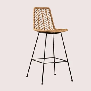 SKLUM Barhocker aus synthetischem Rattan Gouda Natural Natürlich ↑75 cm Schwarz