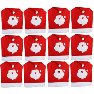 Novaliv, Möbelbezug + Möbelschutz, 12er Set Stuhlhussen Weihnachten I Rot I Weihnachtsmann I Stuhlbezug Weihnachten Deko (65 x 48 x 65 cm)