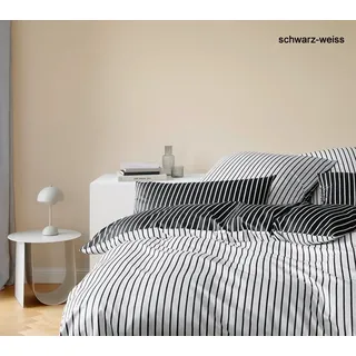 Elegante Mako-Satin Bettwäsche Lined - 135x200 cm + 40x80 cm	schwarz-weiss