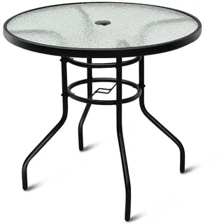 Helloshop26 - Runder Gartentisch 80 x 80 x 72 cm mit Schirmloch modernes Design schwarzes Metall 20_0013999