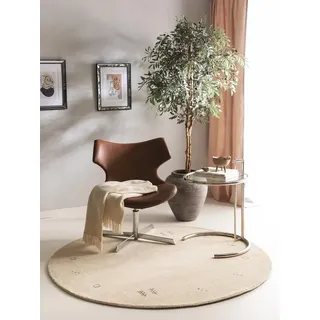 benuta Wollteppich Jamal, rund, Höhe: 6 mm, Wolle, Teppich Wohnzimmer, Schlafzimmer, Esszimmer, Flur, Hygge weiß rund | Ø 160 cm x 6 mm