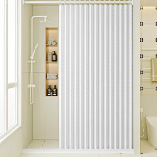 Momooda Duschvorhang Faltbarer Magnet Wasserdichter aus Waffel mit Haken, Duschvorhang Anti Schimmel für Badezimmer, Spritzwassergeschützter Duschvorhang, Weiß, 120x200cm