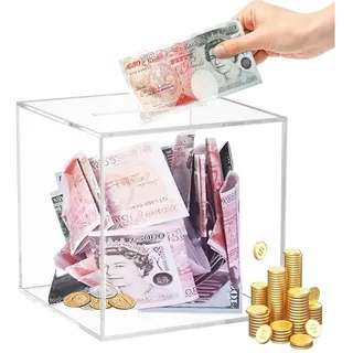 BlingBin Spardose Transparent Sparschwein Sparbüchse Groß Durchsichtig Acryl Spardosen, (1er Set, 1-tlg., 1x Spardose), Spardose Nicht zum öffnen, zum Aufbewahren von Bargeld oder Münzen weiß 15 cm x 15 cm x 15 cm