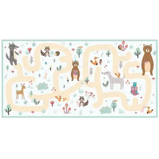 Bilderdepot24 Teppich Teppich Vinyl Kinderteppich Kinderzimmer Tiere Waldtiere lang, Läufer - bunt glatt, nass wischbar (Saft, Tierhaare) - Saugroboter & Bodenheizung geeignet bunt 260 cm x 130 cm