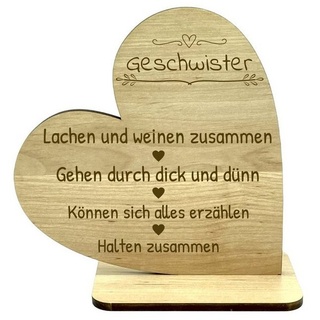 KS Laserdesign Dekofigur Deko Herz aus Holz mit Gravur - Geschwister - Geschenkidee, Lasergravur braun