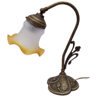 Linoows Tischleuchte Jugendstil Tischlampe Messing Leuchte mit Schirm, Leuchtmittel abhängig, Messing Leuchte braun