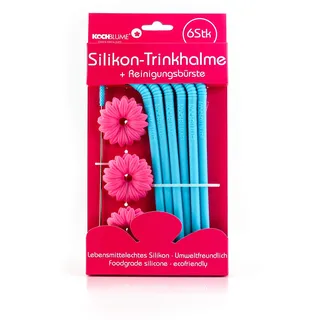Kochblume Silikon-Trinkhalm-Set | 6-teilig mit Reinigungsbürste (türkis)