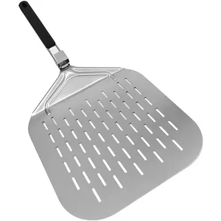 Kexpery Pizzaschaufel aus Edelstahl, rechteckig, mit faltbarem Griff, perforiertes Pizzaschieber, antihaftbeschichtet, multifunktional, Küchenutensilien (B)