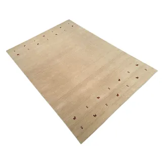 WAWA TEPPICH Handgewebter Wollteppich Beige 70 x 140 cm | Naturwollteppich aus indischer Handarbeit mit charaktervoller Webstruktur