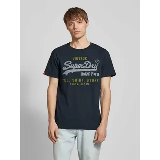 Relaxed Fit T-Shirt mit Label-Print, Dunkelblau, S