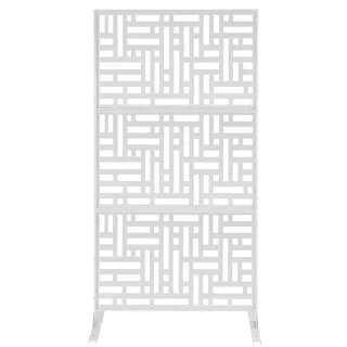 Sichtschutz aus Metall Dekorativer für den Außenbereich mit Standfuß Freistehender Sichtschutz für Terrasse Garten Balkon 190x90cm Weiß Streifen Design Nano Lackierung