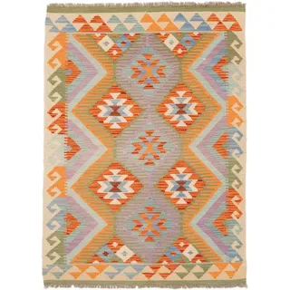Nain Trading Orientteppich Kelim Afghan 85x119 Handgewebter Orientteppich, rechteckig, Höhe: 5 mm grün