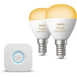 Philips Hue - Starterkit - 2x E14 Kugel Lampen - Warm/Kaltweiß | Inkl. Hue Bridge - Hue White Ambiance
