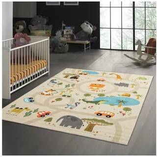TeppichHome24 Kinderteppich Rutschfester Kinder-Spielteppich in beige, rund beige rund | 200 cm x 200 cm