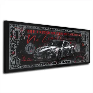 Kunstwelten24 Leinwandbild Wandbild Sportwagen Zitat Kunstdruck XXL Wanddeko Größe 100x40x2cm