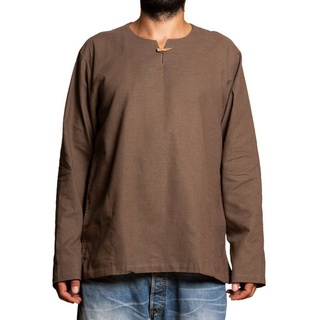 PANASIAM Langarmhemd Fischerhemd T01 aus hochwertiger Baumwolle für Herren Relaxed-Passform Freizeithemd bis Gr. XXL Fisherman Shirt longsleeve braun L