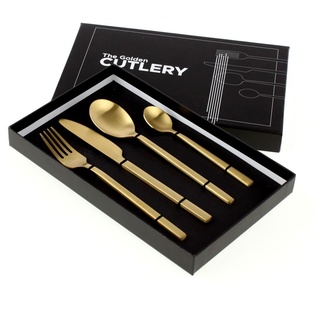 S/4 tlg. Besteck Golden Cutlery gold matt Edelstahl 18/10 Essbesteck Gedeckter Tisch