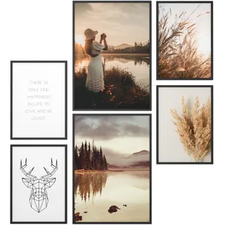 Papierschmiede® Mood Poster Set Herbst, Bilder Wohnzimmer Deko Schlafzimmer, 2x DIN A4 und 4x DIN A5, Jahreszeit Laub Wetter Braun - ohne Rahmen
