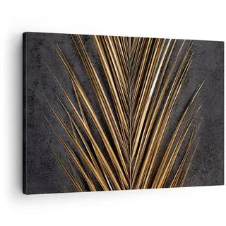 ARTTOR Bilder auf Leinwand 70x50cm Wandbild Botanik Blumen - 5091 | Blatt Golden Schwarz Klein Wanddekoration Wohnzimmer Schlafzimmer Küche Wanddeko Wand Kunstdruck Wandkunst Wall Decor ARTTOR