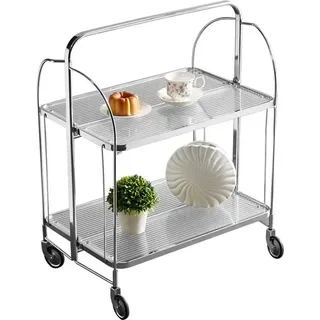 2-stöckiger Servierwagen Edelstahl 68×40×80 cm – klappbar Küchenwagen mit Rollen, robuster Gastronomiewagen für Restaurant, Hotel, Schule, K... - Silber