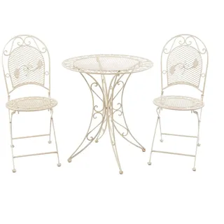 Garten Garnitur Set Tisch Gartentisch 2 Stühle Eisen Antik-Stil creme weiss