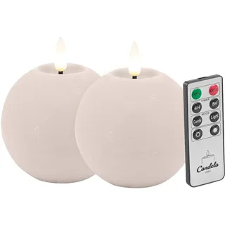 Candela Lights LED Kerzen 2er Set Ø8x7cm Summer Pink rustic Kugelkerze Echtwachs mit Fernbedienung & Timerfunktion Flammenlose flackernde LED-Kerze mehrstufig dimmbar