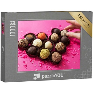 puzzleYOU Puzzle Valentinstag: Ein Herz aus Schokoladenpralinen, 1000 Puzzleteile, puzzleYOU-Kollektionen Candybar, Schokolade, Süßigkeiten