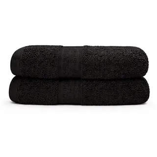 Myooka Badetuch-Set 2 Stück 600 G/m2 100% Frottee-Baumwolle Hochwertige Handtücher Sehr Saugfähig Für Badezimmer Dusche Täglichen Gebrauch – Maschinenwaschbar (50 X 100 cm, Schwarz)