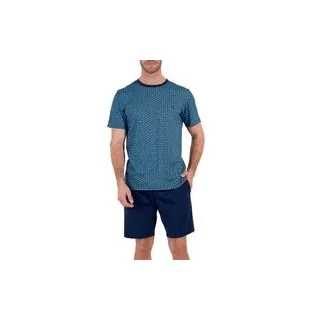 HOM Herren Pyjama blau Jersey-Baumwolle Gemustert,unifarben, blau, Herbst/Winter 2025/2026