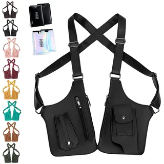 Leder Schultertasche Herren Anti Diebstahl Holster Tasche, Verstellbare Unterarmtasche Brusttasche mit Doppelten Taschen, Versteckte Umhängetasche für Reise und Alltag (Schwarz) - M