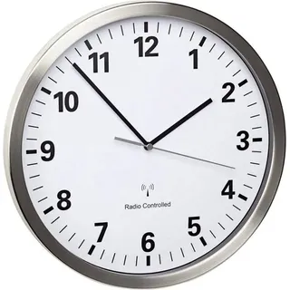 TFA Dostmann 60.3523.02 Funk Wanduhr 30.5 cm x 4.3 cm Edelstahl Schleichendes Uhrwerk (lautlos), Energiesparfunktion