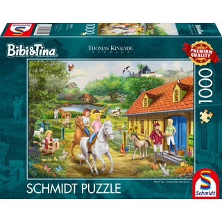Schmidt Spiele 58425 Thomas Kinkade, Kiddinx, Bibi & Tina, Spaß auf dem Martinshof, 1000 Teile Puzzle