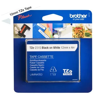 Brother TZe-231S Schriftband schwarz/weiß Klebeband 4m x 1,2cm selbstklebend