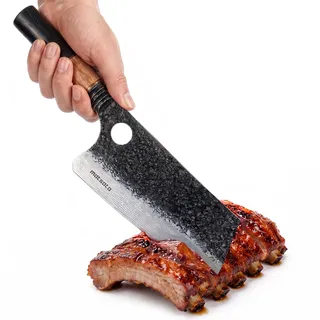 Matsato Osuren Hackmesser 18,7 cm, Japan-Edelstahl 1.4116, Pakka-Holz | Griff aus Pakka- und Akazienholz, 11 cm, rund, Härte 54-56 HRC, Schneidwinkel 22-24°, eisgehärtet und beschichtet